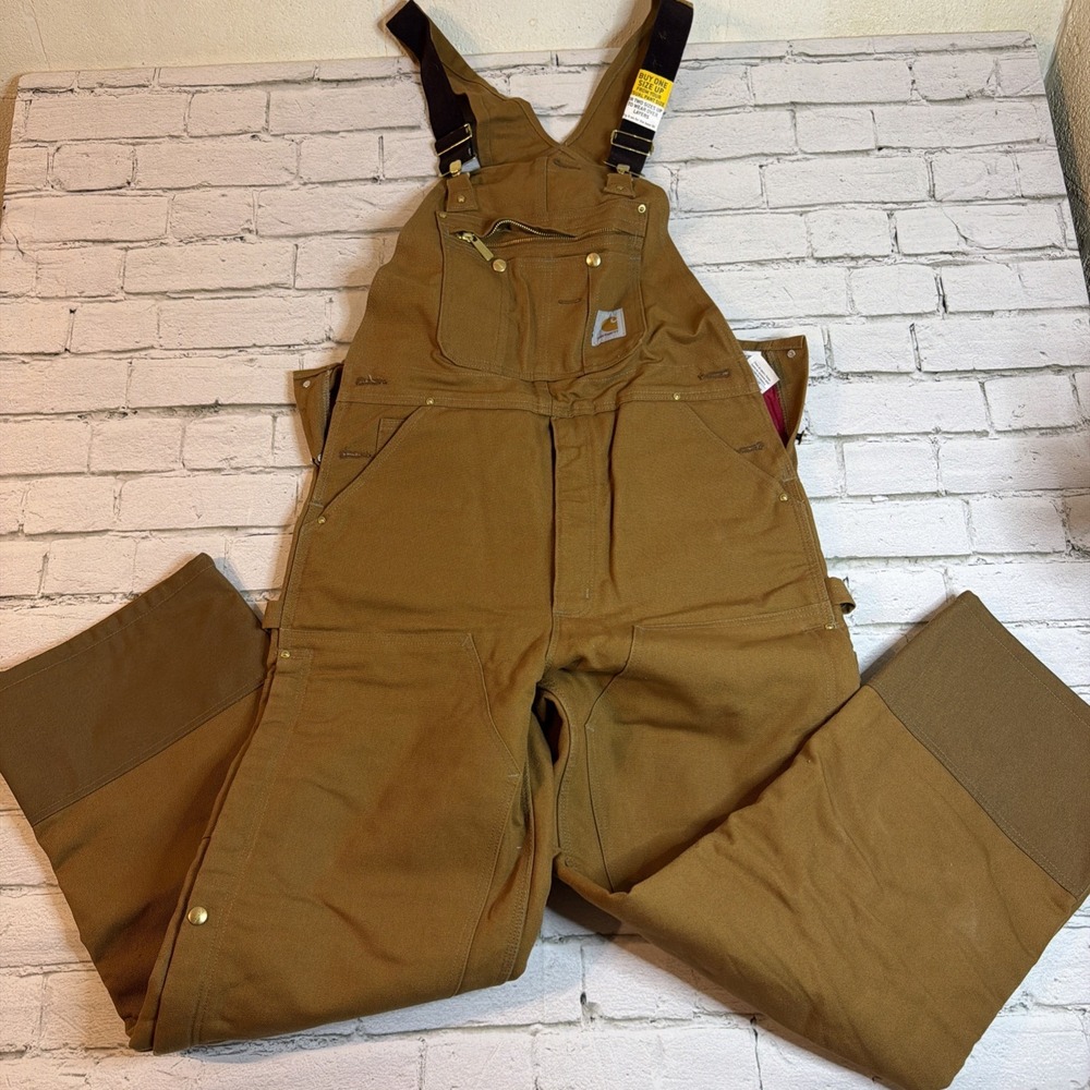 Carhartt Loose Fit Firm Duck Insulated Bib Overalls Size 36x32 R41 BRN